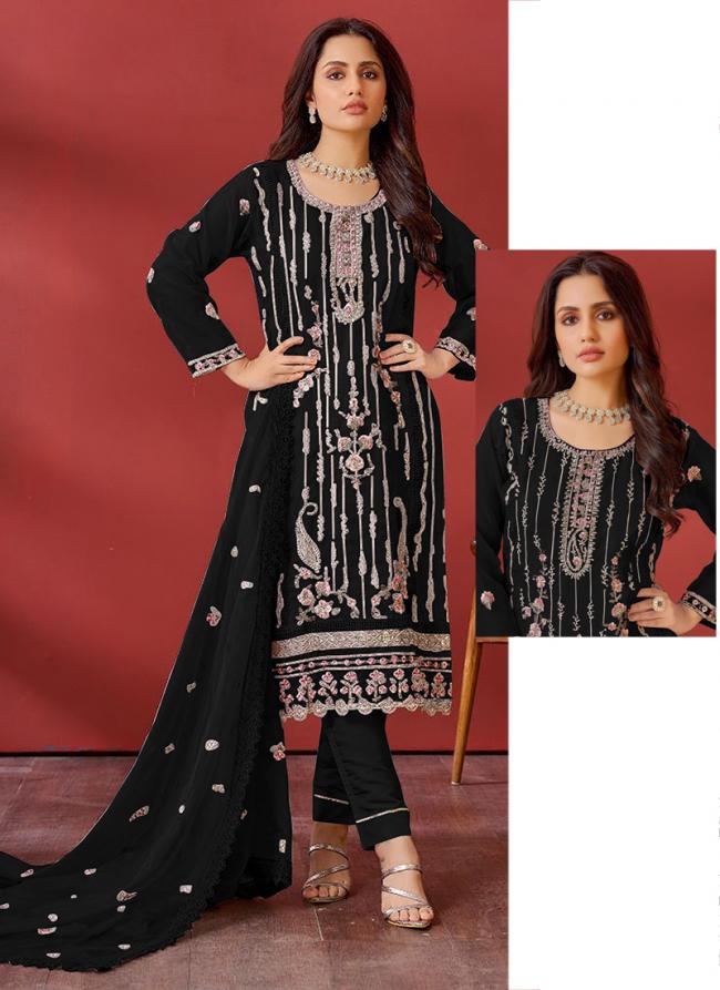 Organza Black Eid Wear Embroidery Work Pakistani Suit